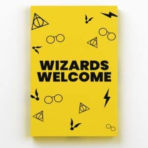Placa decorativa de metal hp wizards welcome