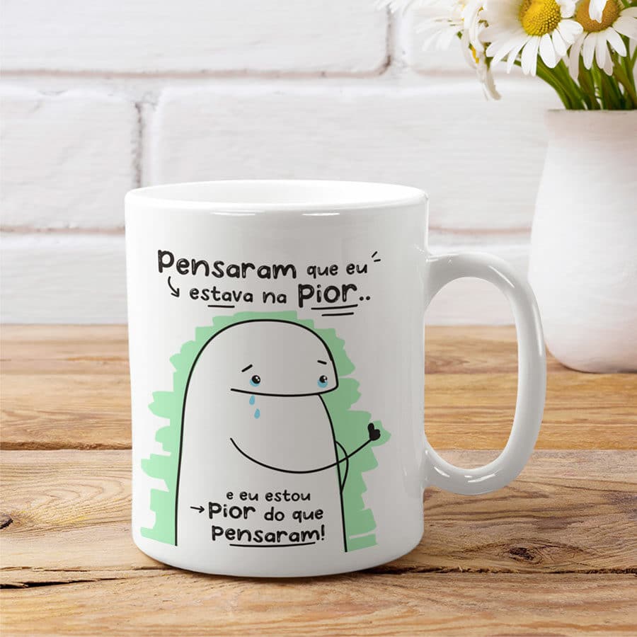 Caneca Flork Meme Pensaram Que eu Estava Na Pior